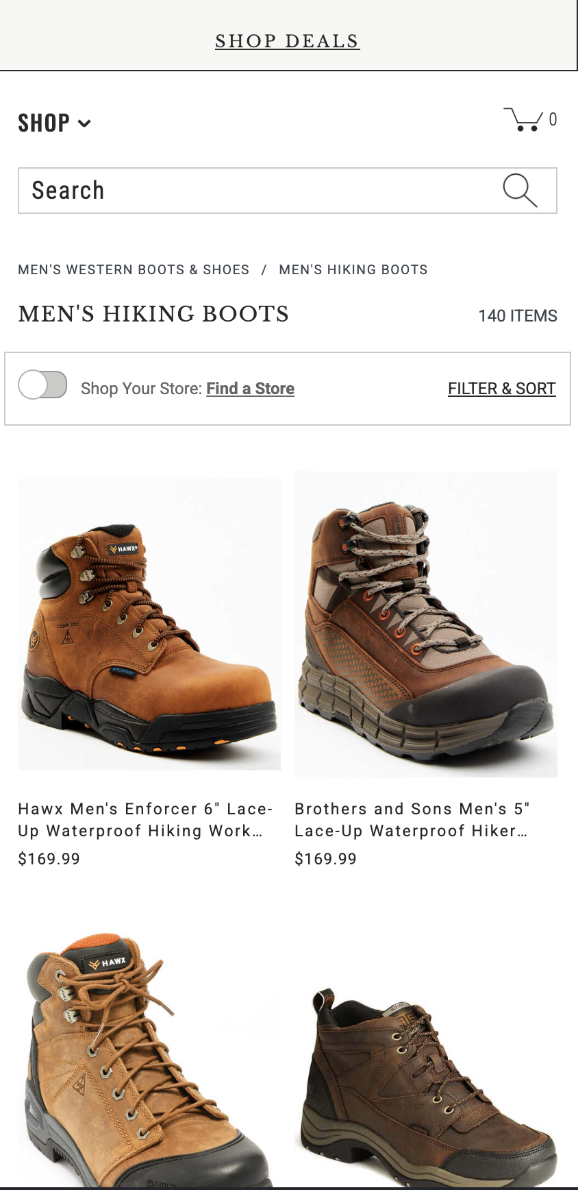 Boot Store Home Page